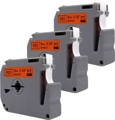 Produktbild von DULA Etikettenband - Kompatibel mit Brother P-Touch M-K421 - 3 Stück - Schwarz auf rot - 9mm x 8m