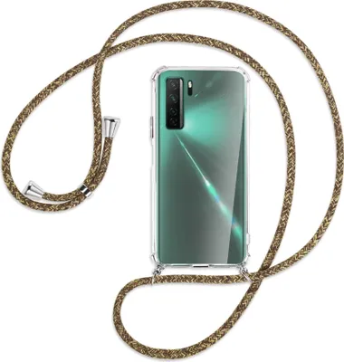 Produktbild von Handykette Backcover-Schutzhülle mit Band (Metall silberfarben) für Huawei P40 lite 5G - braun+beige