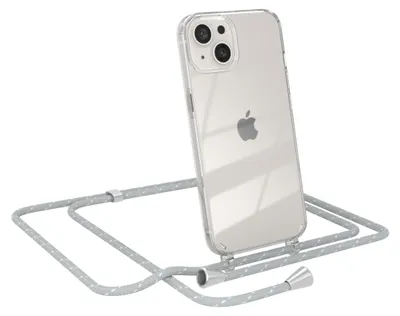 Produktbild von EAZY CASE Handykette kompatibel mit Apple iPhone 13, Handyhülle mit Umhängeband, Handykordel, Schutzhülle Clear, Band in Grau