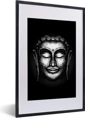 Produktbild von MuchoWow® MuchoWow® Gerahmtes Poster Buddha - Kopf - Silber 40x60 cm - Poster mit zchwarzem Bilderrahmen - Poster in Rahmen