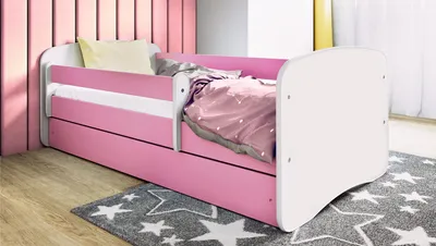 Produktbild von Kinderbett Rosa 70x140 80x160 80x180 cm – mit Matratze, Rausfallschutz und Schublade – Jugendbett für Mädchen – Stabil und Sicher – Rosa – 180x80 cm, KI-generiertes Bild