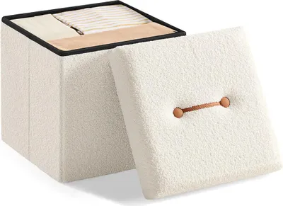 Produktbild von Weißer MDF-Fleece-Ottoman, 43L, 38x38x38cm