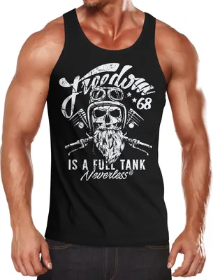 Produktbild von Herren Long-Sleeve Biker Motorrad Motiv Freedom is a full Tank Skull Totenkopf Neverless® schwarz XXL