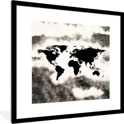 Produktbild von MuchoWow® MuchoWow® Gerahmtes Poster Weltkarte - Schwarz - Holz 40x40 cm - Poster mit zchwarzem Bilderrahmen - Poster - Plakat im Rahmen