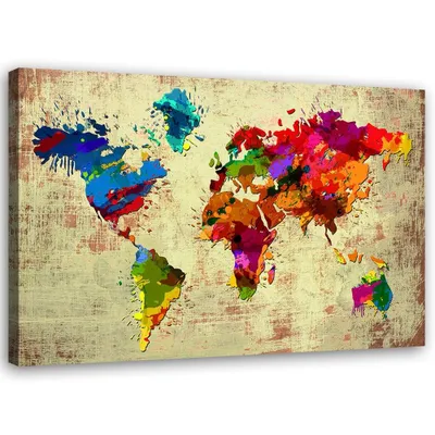 Produktbild von Leinwandbild weltkarte in farbe 90x60 cm Feeby farbe wandbild bereit zum aufhängen