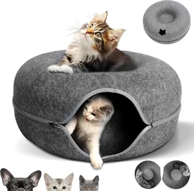 Produktbild von Filz-Donut-Katzenbett - Abnehmbares Tunnelspeelzeug - Geeignet für Katzenbetten oder Katzenspielzeug