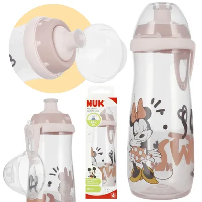 Produktbild von DISNEY Minnie Mouse Wasserflasche mit Silikon-Trinkmundstück, transparent, Flasche mit Clip, 450 ml