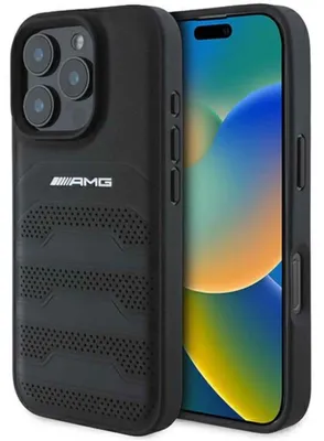 Obrázok produktu pre Etui Amg kožené reliéfne línie čierne logo na Iphone 16 Pro Max - Čierne