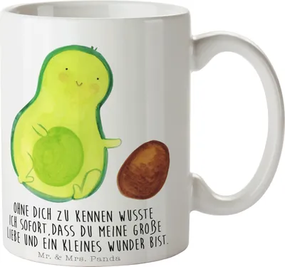 Produktbild von Mr. & Mrs. Panda Tasse Avocado Kern rollt - Weiß - Geschenk, Geburtstag, Kaffeebecher, Baby, Liebe, Kaffeepott, Schwanger, Kaffeetasse, schöne, Teetasse