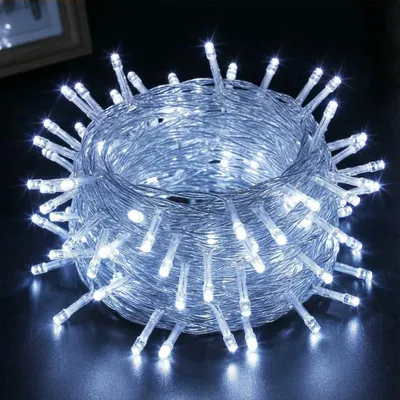 A coiled string of white LED lights.