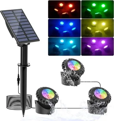 Produktbild von Solar -Teichbeleuchtung, RGB Unterwasserlicht, Landschaftslichter, Tauchschein IP68 wasserdicht, Farbwechselgarten, Terrasse, Baum (3)