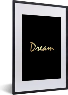 Produktbild von MuchoWow® Gerahmtes Poster Zitat - Traum - Schwarz - Gold 40x60 cm - Poster mit Schwarzem Bilderrahmen Wandposter Rahmen Foto Bilder - Poster in Rahmen