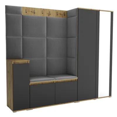 Produktbild von Garderobe LUTON 8 ARTISAN -BLACK 33 - Farbe: Schwarz, moderne Garderobe 40x220x186 cm, funktionelle Lösung für den Flur, Garderobe, Möbel für den Flur