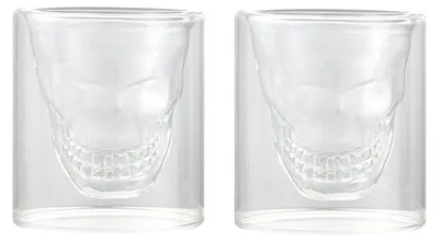 2er-Set 250 ml Totenkopf-Doppelwandgläser für Wein & Wodka