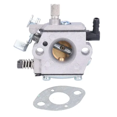 A carburetor and a gasket are shown against a white background.