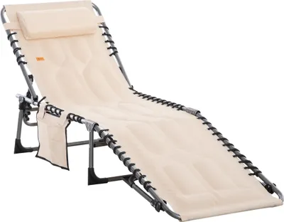 Image de Chaise longue pliable avec coussin et poche latérale, réglable en 5 positions, jusqu'à 130 kg