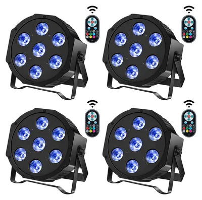 Produktbild von LED Bühnenbeleuchtung 4er Set - PAR Scheinwerfer 7x3W RGBW - DMX 7-Kanal - 30W - Soundaktiv - 90–240V EU Stecker - Für DJ, Disco, Club