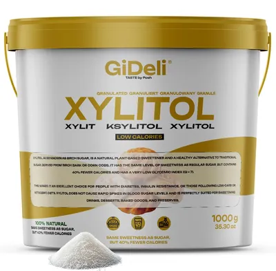 Obrázek produktu pro Xylitol Birkenzucker 1 kg: Náhrada cukru, vhodné pro vegany, šetrné k zubům, nízkokalorické. GiDeli