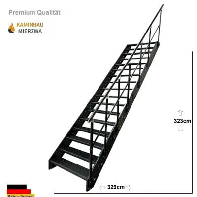 Produktbild von Wangen- Treppe Stahltreppe Gitterroststufen 17 Stufen mit Geländer Rechts komplett Anthrazit Breite 80 cm / Höhe: 323cm Außentreppe / Metalltreppe