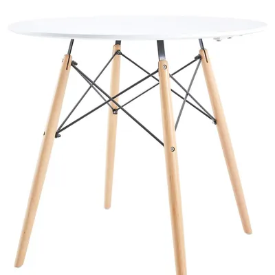 Productafbeelding van Ronde eettafel, wit, 80 x 80 x 74 cm, beuken hout, naturel/zwart