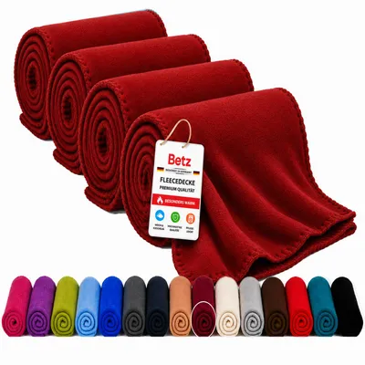 Produktbild von Betz 4 Stück Luxus Fleecedecken 130x170 cm Kuscheldecken  Farbe dunkelrot