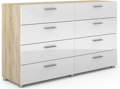 Produktbild von Petra Kommode 8 Schubladen Eiche Struktur Nachbildung und weiss Hochglanz.