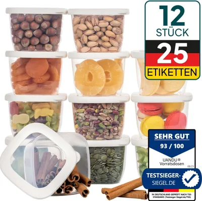 Produktbild von uandu Vorratsdosen mit Deckel Luftdicht Set, BPA frei, Aufbewahrungsbox mit Deckel Küche, Vorratsdosen-Sets, Vorratsdose Küchenorganizer, Vorratsbehälter Mehl Aufbewahrung Küche - 12x550ml-Weiß