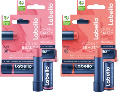 Produktbild von Labello  Lippenpflege Set CARING BEAUTY  2x ROSE + 2x CORAL