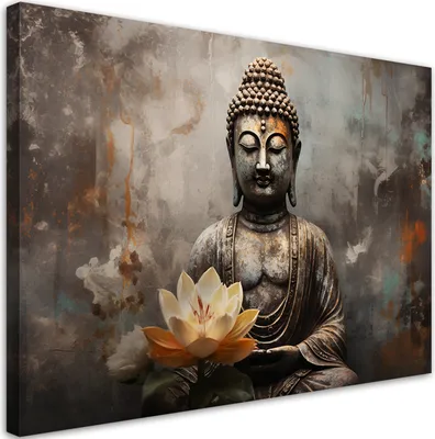 Produktbild von Leinwandbild Meditierender Buddha, abstrakt 120x80 Feeby Grau bild für die wand bereit zum aufhängen