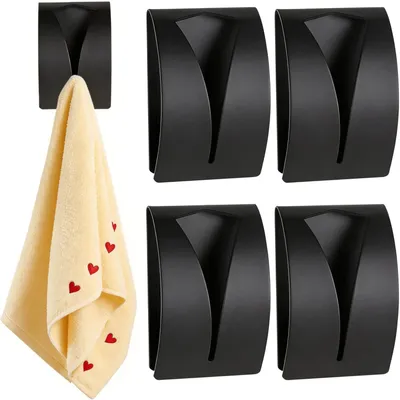 Zdjęcie produktu dla Haczyki na ręczniki ze stali nierdzewnej, 7-8 x 5 cm, do montażu bez wiercenia, idealne do łazienki - zestaw 4 sztuk - samoprzylepne - do kuchni, toalety, biura