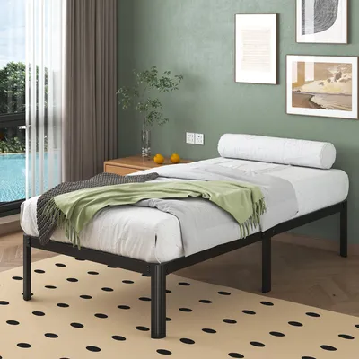 Produktbild von Bett 80 x 190 cm - Schwarzes Metallbett - Lattenrost - Antirutsch-Design - Höhe 30 cm