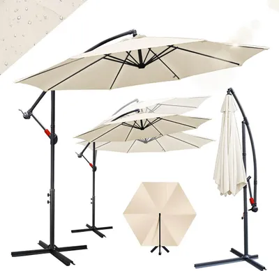 Produktbild von Faziango Sonnenschirm 3,5m Beige Gartenschirm mit Kurbel, UV 50+ Sonnenschutz, kippbar, windfest & stabil, inkl. Kreuzfuß, für Garten Terrasse