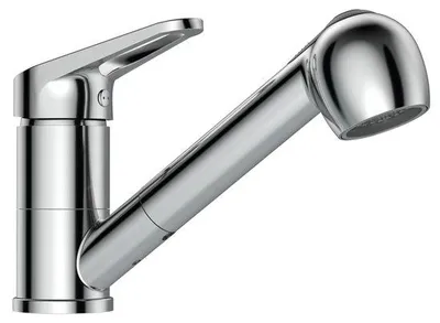 Produktbild von Unyqoos® Ausziehbare Küchenarmatur – verchromter Edelstahl, 360° drehbar, 2‑stufiger Sprühkopf, ausziehbarer Schlauch bis 50 cm, Einhebel mit Keramikkartusche