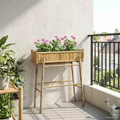 Imagen del producto de Maison Exclusive - Maceta para jardín con soporte, color natural, 100 x 38 x 114 cm, bambú