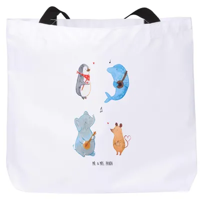 Produktbild von Mr. & Mrs. Panda Stoffbeutel Big Band - Weiß - Geschenk, Musik, Tasche, Pandatasche, Delfin, Laptoptasche, Gitarre, Tote Bag, Reisetasche, Beutel, Pinguin, Elefant, Hund