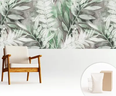 Obrázek produktu pro Fototapeta – 250 × 104 cm – tapeta – nástěnná tapeta – nástěnné obrazy – dekorativní fólie – tapetová fólie – stěna – dekorace – obývací pokoj – akvarelové listy