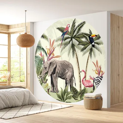 Produktbild von Rundes/kreisf?rmiges Tapetenpapier – Lumaléa – Dschungeltiere – Premium-Papier 185 g, abwaschbar – Durchmesser 90 cm