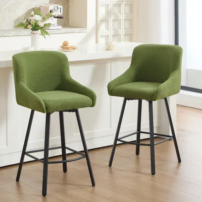 Image de Ensemble de 2 tabourets de bar, hauteur 66,5 cm, dossier haut avec repose-pieds, pivotants, résistants à l'eau, capacité de charge de 150 kg, couleur verte