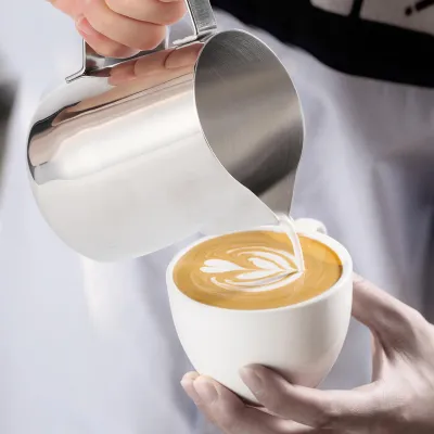 Produktbild von Milchaufschäumbecher aus Edelstahl, Kunstkännchen, Kaffeekanne, Latte-Becher für Zuhause, Café, 350 ml