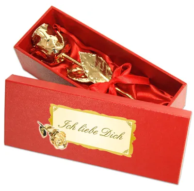 Echte goldene Rose, 999er Gold, 16 cm, mit Widmung, Geschenkbox