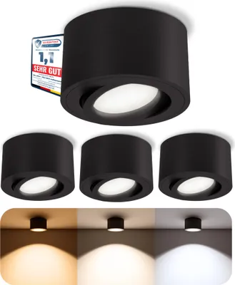 Produktbild von SSC-LUXon 4er Set CELI-1BM LED Aufbauspot schwarz rund - dimmbar & schwenkbar - 3CCT Lichtfarben - Aufbauleuchte 230V 6W