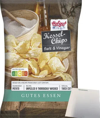 Produktbild von Hofgut Kessel Chips Salt & Vinegar (150g Beutel) + usy Block