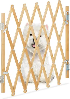 Produktbild von Hundeabsperrgitter, ausziehbar bis 110 cm, 48 cm hoch, Bambus, Hunde Schutzgitter für Treppe & Tür, Holzzaun, S