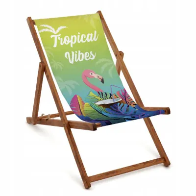 Produktbild von Premium Holz Strandliegestuhl "Tropical Vibes" – Klappbare Gartenliege mit Holzgestell für Strand & Garten