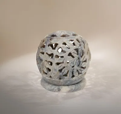 Teelichthalter aus Naturstein, Gitterdesign, 6,3 cm, handgefertigt