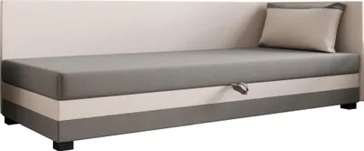 Produktbild von AURA SOFA Boxspringbett  ILIA PLUS 80x195 Komplett-Set mit Bonell Matratze, Polsterbett mit Bettkästen -  Hellbeige/Grau, SAWANA 01/21