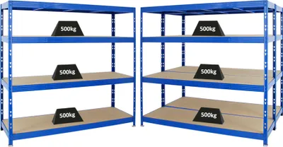 Produktbild von Mega Deal | 3x Profi Schwerlastregal Rhino | HxBxT 180x200x60cm | 4 Spanplatten-Ebenen 16mm | Fachlast 500kg | Blau