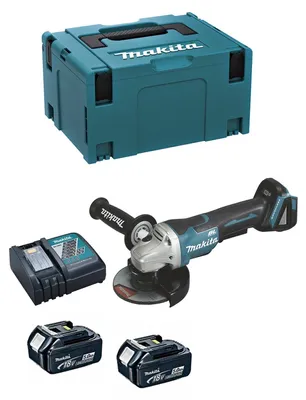 Productafbeelding van Schuurmachine Ø 125 mm, 2x5Ah, 18V LXT®, MAKITA DGA508RTJ, inclusief MAKPAC