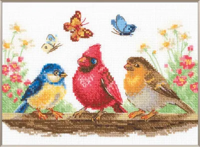 Produktbild von Aine Kreuzstich Stickpackung "Frühlingsvögel", Zählmuster, 21x15cm
