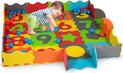 Immagine prodotto di Set da gioco Let's Play 3 in 1: tappeto da gioco, puzzle e contenitore di palline - gommapiuma - 40 palline
